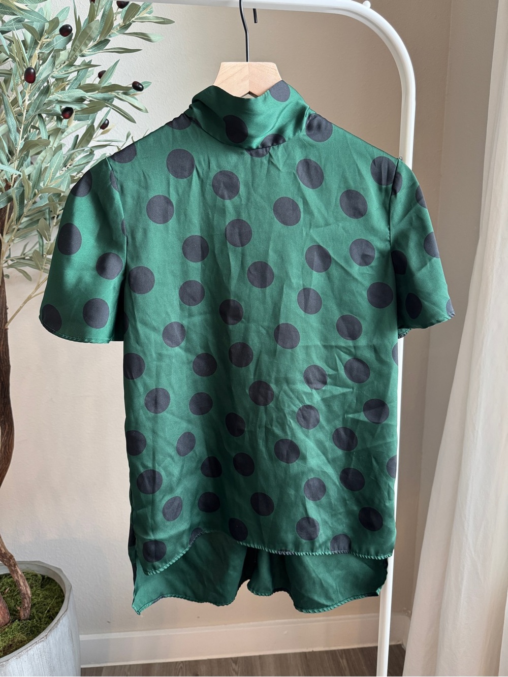 Zara Green Polka Dot Top Tieback size XS